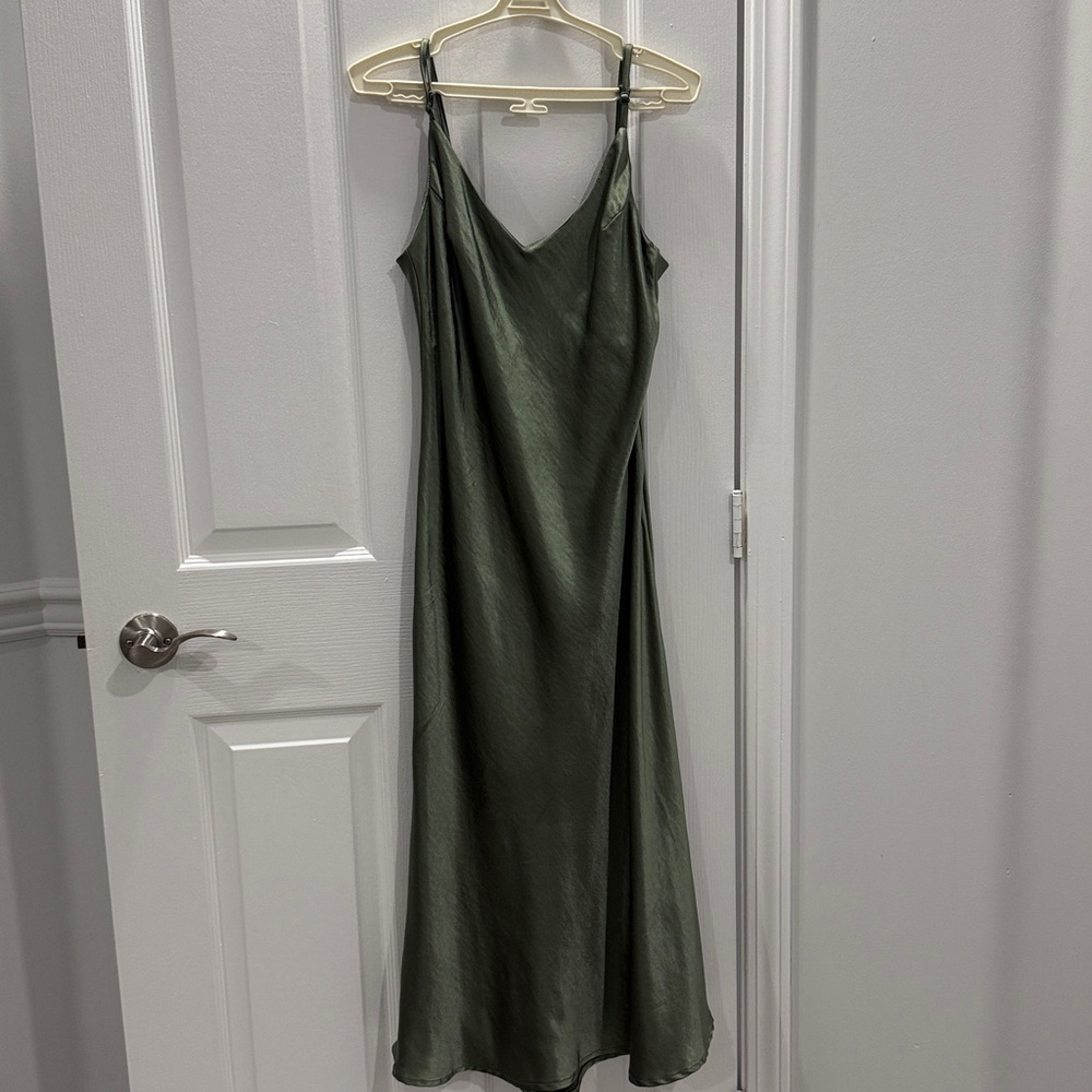 SOLD | Oak + FORT Olive Green Slip Midi Dress - Minimalist Women’s Dress - Picture 2 of 6